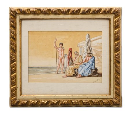 Giorgio De Chirico "Filosofo e dioscuri in riva al mare" 1936 circa
tempera su c