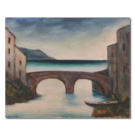 Carlo Carrà "Il ponte" 1955
olio su tela
cm 40x50
Firmato e datato 955 in basso