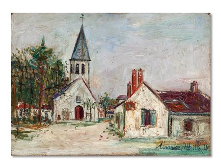 MAURICE UTRILLO "Eglise de Touchay (Cher)" 1938 circa
olio su cartone pressato
c