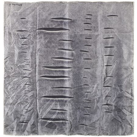 Lucio Fontana "Foulard" 1958
foulard in seta argento
cm 78x78
Esemplare numero 2