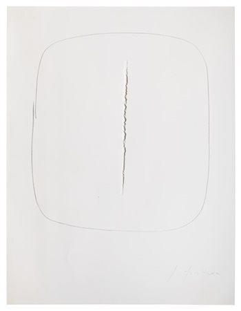 Lucio Fontana "Concetto Spaziale" 1961
litografia con strappo di Fontana
cm 49x3