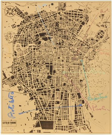 ALIGHIERO BOETTI "Città di Torino" 1968
intervento a pastello su litografia
cm 5