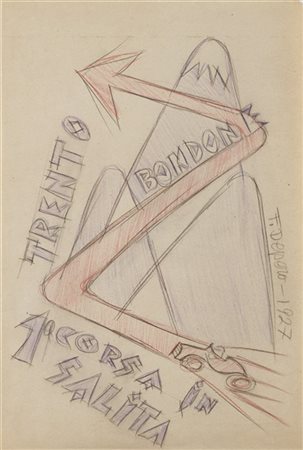 Fortunato Depero "Trento Bondone 1a corsa in salita" 1927
matite colorate su car