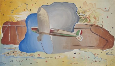 Cesare Andreoni "Sintesi di giro aereo d’Italia" 1931
tempera su carta
cm 36x63