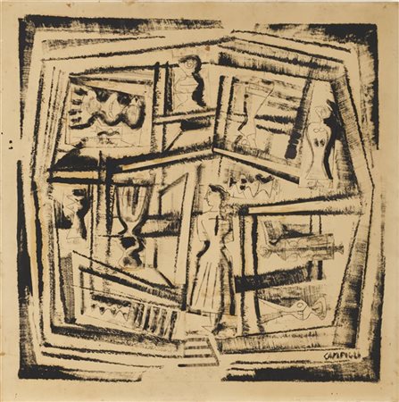 Massimo Campigli "Labirinto / Composizione" 1957
tecnica mista e collage su cart