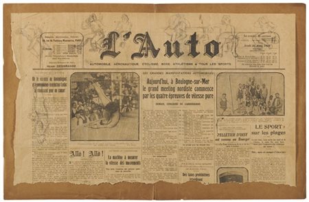 MIKHAIL LARIONOV "L'auto" 
matita su carta di giornale
cm 27x45
Siglato in alto