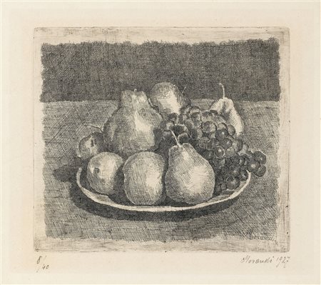 Giorgio Morandi (Bologna, 1890 - 1964) Natura morta con pere e uva, 1927...