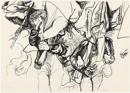 Renato Guttuso (Bagheria (Pa), 1912 - Roma, 1987) Studio per «Maggio '68»,...