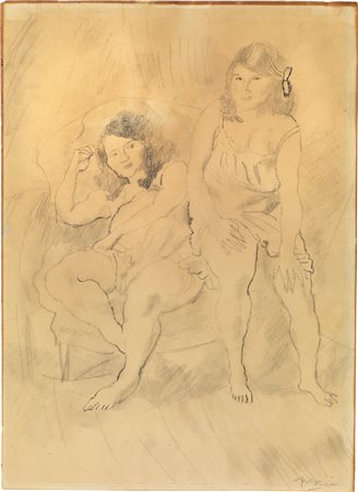 Julius Pascin (Vidin, 1885 - Parigi, 1930) L'Attente, 1928 ca. Matita su...