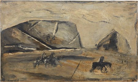 Mario Sironi (Sassari, 1885 - Milano, 1961) Paesaggio con montagne, cavalli e...