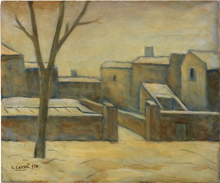 Carlo Carrà (Quargnento (Al), 1881 - Milano, 1966) Nevicata, 1950 Olio su...