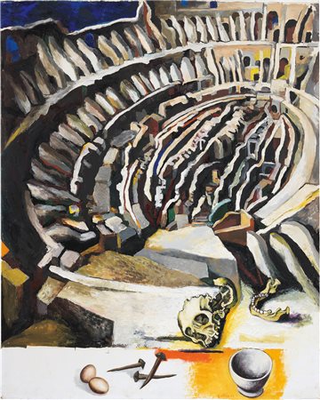 Renato Guttuso (Bagheria (Pa), 1912 - Roma, 1987) Colosseo con chiodi e...