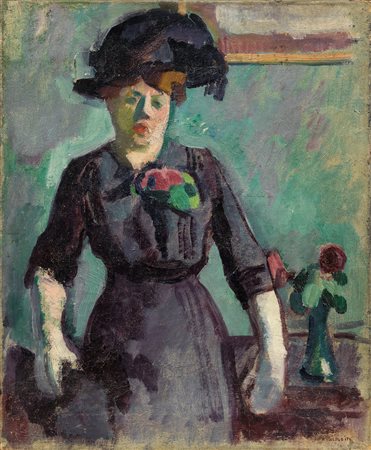 Charles Camoin (Marsiglia, 1879 - Parigi, 1965) Jeune femme au grand chapeau,...