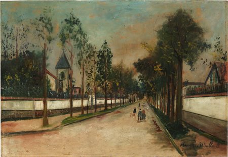 Maurice Utrillo (Parigi, 1883 - Dax, 1955) Rue de village, 1919-20 ca. Olio...