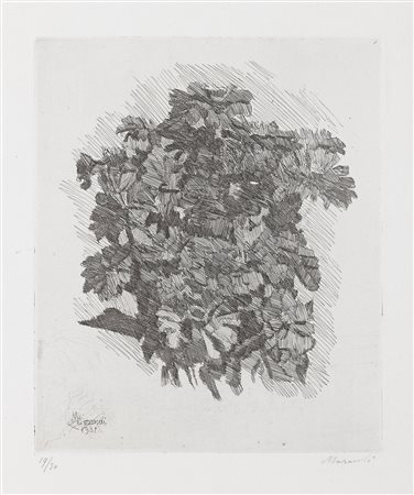 Giorgio Morandi (Bologna, 1890 - 1964) Gruppo di zinnie, 1931 Acquaforte su...