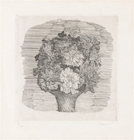 Giorgio Morandi (Bologna, 1890 - 1964) Zinnie in un vaso, 1932 Acquaforte su...