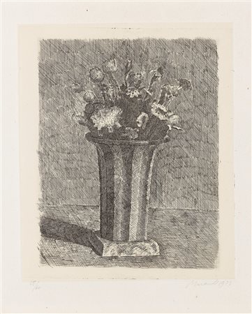 Giorgio Morandi (Bologna, 1890 - 1964) Vaso a strisce con fiori, 1924...