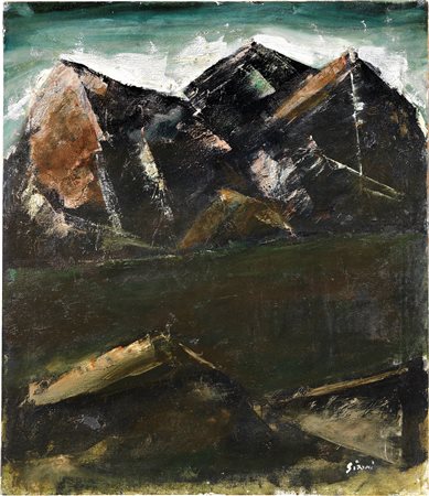 Mario Sironi (Sassari, 1885 - Milano, 1961) Montagne, 1945 ca. Olio su tela,...