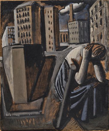 Mario Sironi (Sassari, 1885 - Milano, 1961) Figura e paesaggio urbano, 1922...