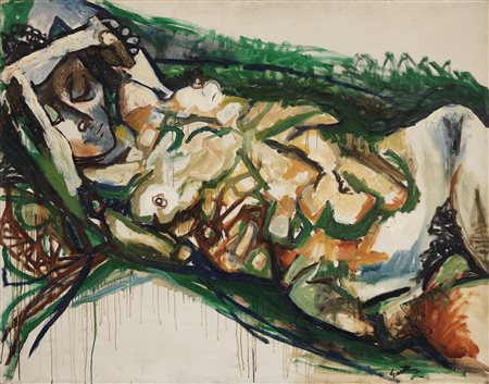 Renato Guttuso (Bagheria (Pa), 1912 - Roma, 1987) Nudo sdraiato (Torso di...