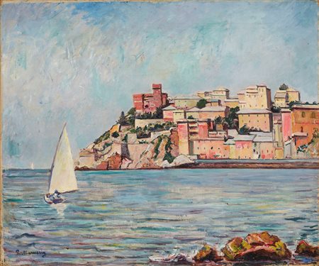 Piero Marussig (Trieste, 1879 - Pavia, 1937) Marina Ligure, 1930 ca. Olio su...