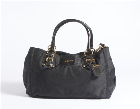 PRADA MILANO - Borsa in rayon nera.