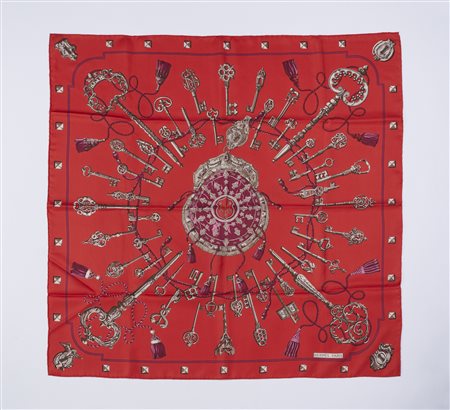 HERMES - Foulard con chiavi "Chiave Caty Latham" rosso .