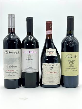  
Ceretto, Barbaresco Bernardot Bricco Asili - Clerico, Barolo Pajana - Travaglini, Gattinara - Prunotto, Barolo Bussia 1999-2004-2008
Italia-Piemonte 0,75