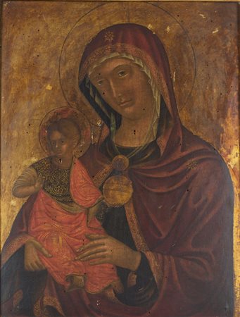 Nikolaos Tzafouris (cerchia di) (1455 - 1501) 
Madonna della consolazione 
Tempera su tavola 48 x 36 cm