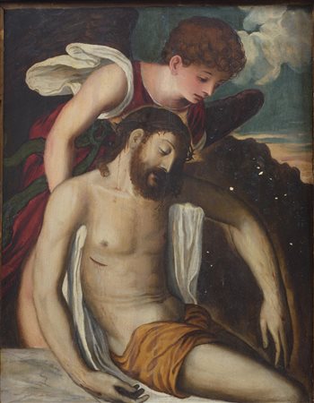  
Cristo morto sorretto da un Angelo Scuola lombarda, prima metà XVI secolo
Olio su tavola 50 x 38 cm