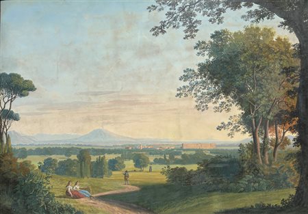 Luigi Fergola (1768 - 1834) 
Veduta di Caserta e del Vesuvio 179(?)
tempera su carta 61 x 88 cm