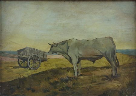 Giovanni Fattori (firma_di) (1825 - 1908) 
Bue con carro 1889
olio su tavoletta 34 x 50 m