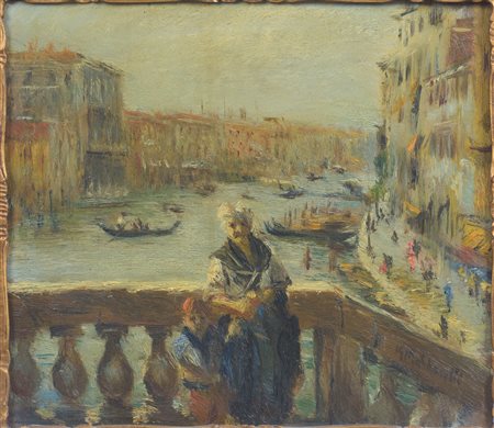 Giuseppe Maldarelli (1885 - 1958) 
Ritratto sul Canal Grande 
olio su tavoletta 31 x 35 cm