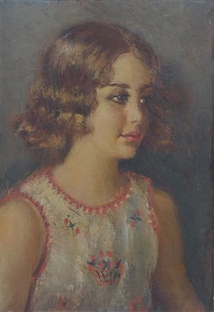 Giuseppe Maldarelli (1885 - 1958) 
Ritratto di fanciulla  
olio su tavoletta 49 x 35 cm