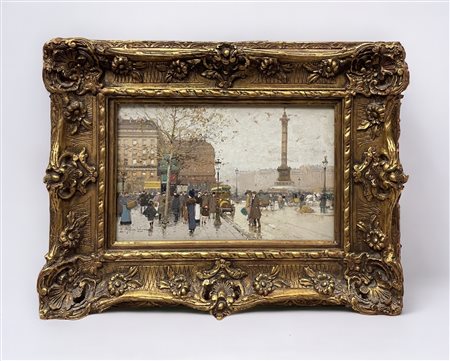 Eugène Galien - Laloue (1854 - 1941) 
Place de la Bastille 
tecnica mista su carta 19 x 30,5 cm