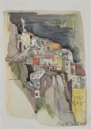 Giacomo Soffiantino POSITANO acquarello su carta, cm 17,5x12,5 firma