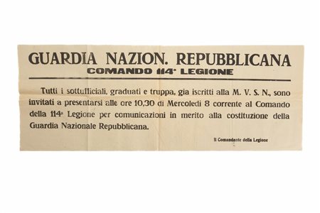 Manifesto della Costituzione della Guardia Nazionale Repubblicana di Tivoli   