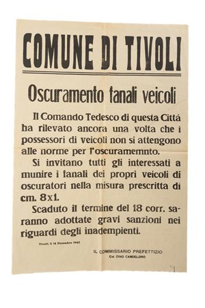 Manifesto del Commissario Prefettizio del Comune di Tivoli   