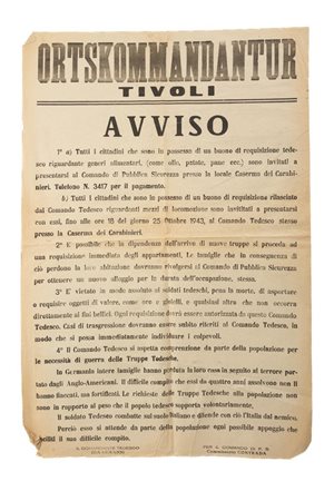 Manifesto recante avviso dellʹOrtskummandatur di Tivoli Haarmann   