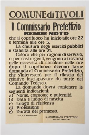 Manifesto del Commissario Prefettizio di Tivoli Dino Candeloro   