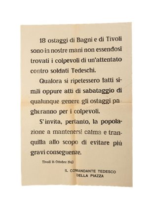 Manifesto di rappresaglia del Comandante tedesco di Tivoli   