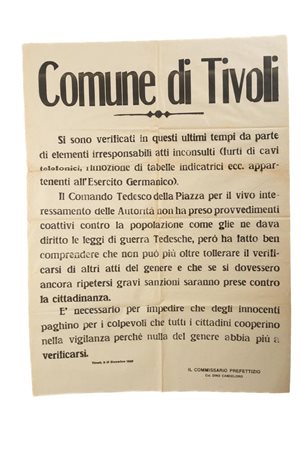 Manifesto del Commissario Prefettizio di Tivoli, Colonnello Candeloro   