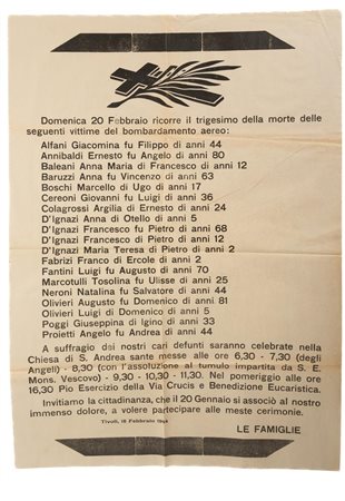 Manifesto listato a lutto datato Tivoli 18 febbraio 1944   