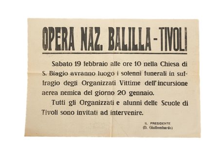 Manifesto a ﬁrma del Presidente dellʹOpera Nazionale Balilla G. Giallombardo   