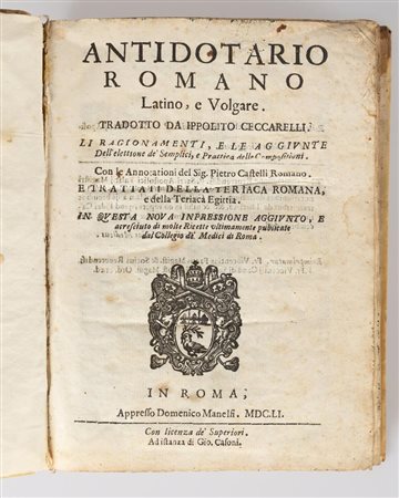 Collegio dei Medici di Roma, Antidotario romano latino, e volgare   