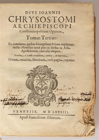 Diui Ioannis Chrysostomi Archiepiscopi Constantinopolitani Operum, tomus tertius   Ioannes Chrysostomus