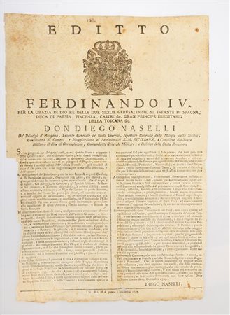 Ferdinando IV° di Borbone - Editto sul ripristino di dazi e gabelle   