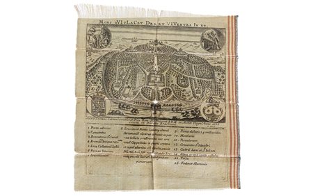 Incisione in rame su seta, raﬃgurante lʹeremo di Montevirginio e territori adiacenti nei pressi di Bracciano,   databile al 1668   