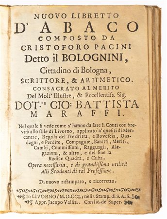 Nuovo Libre o dʹAbbaco composto da Cristoforo Pacini  de o il Bolognini ci adino di Bologna scri ore aritmetico   Cristoforo Pacini