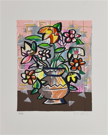 Ibrahim Kodra VASO DI FIORI serigrafia, cm 50x35; es. 35/80 firma e tiratura